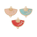 Semicircular Floral Enamel Fan Charms in Blue Pink and Red view 1