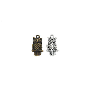 Tiny Perched Owl Charm Metal Pendant for Jewelry Making