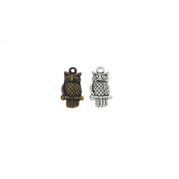 Tiny Perched Owl Charm Metal Pendant for Jewelry Making