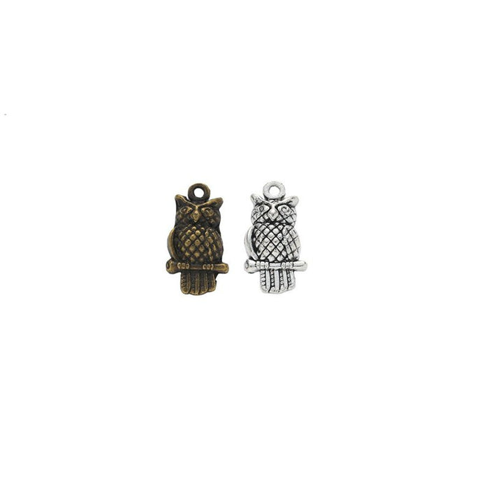 Tiny Perched Owl Charm Metal Pendant for Jewelry Making