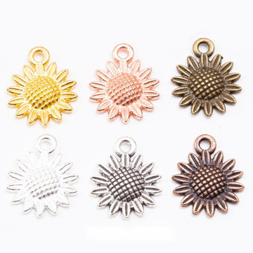 Textured Sunflower Metal Charm Pendants in Six Finishes