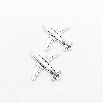 Antique Silver Passenger Airplane Charm With Detailed Wings