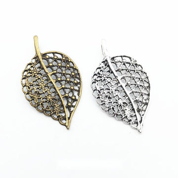 Openwork Veined Leaf Charms in Two Antique Metal Finishes