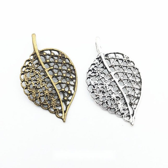 Openwork Veined Leaf Charms in Two Antique Metal Finishes