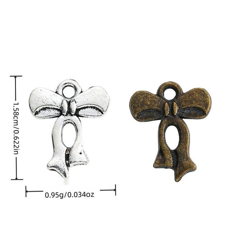 Grouped front views of the long-tail bow charm in available finishes