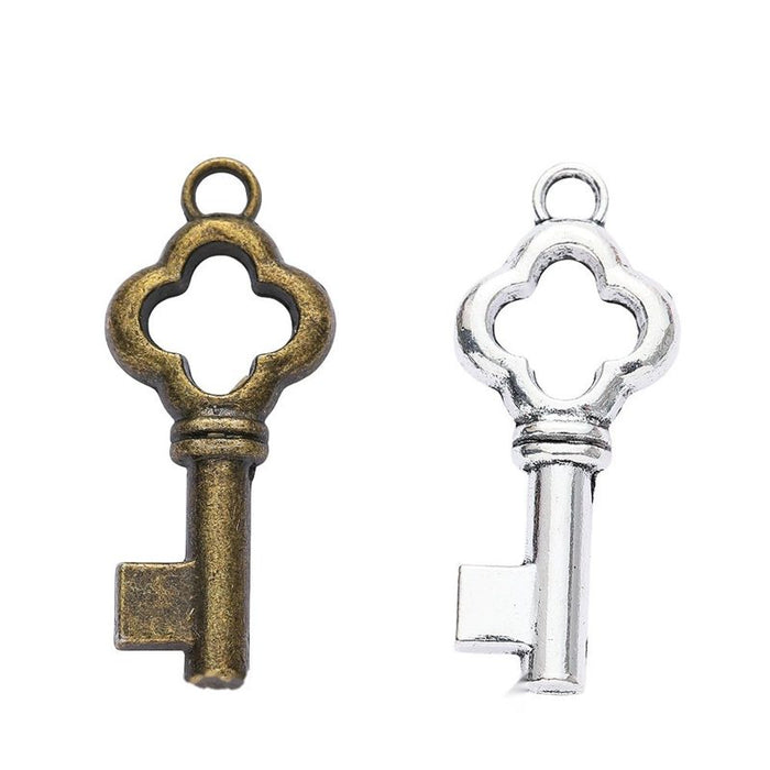 Clover Bow Key Vintage Metal Charm Pendant for Jewelry Making