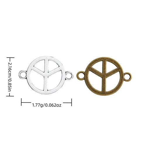 Front-facing arrangement of two-loop peace sign connector charms on a white background