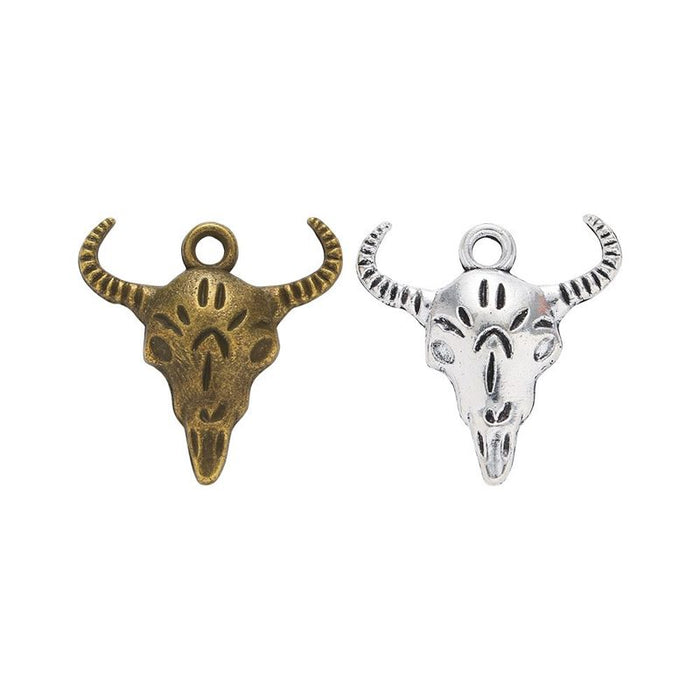 Longhorn Bull Skull Metal Charm Pendant in Two Finishes