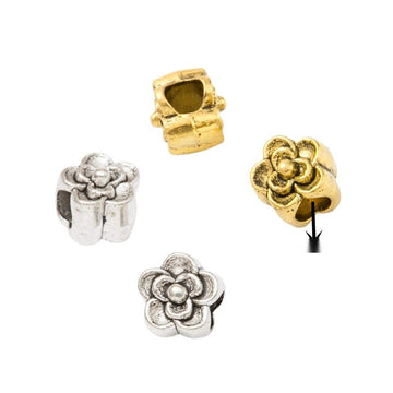 Flower Large Hole Bead with a layered flower face in 2 Metal Finishes