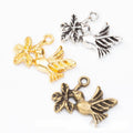 Dove And Flower Metal Charm 3 Finish Options Craft Supply view 1