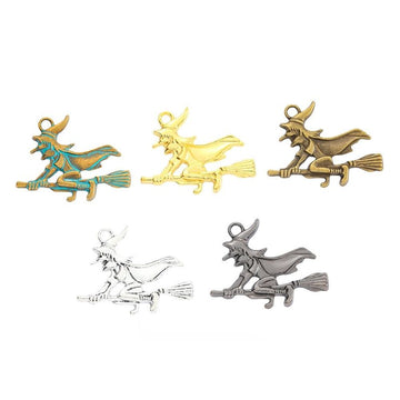 Flying Witch Charm In 5 Metal Finishes For Jewelry Making