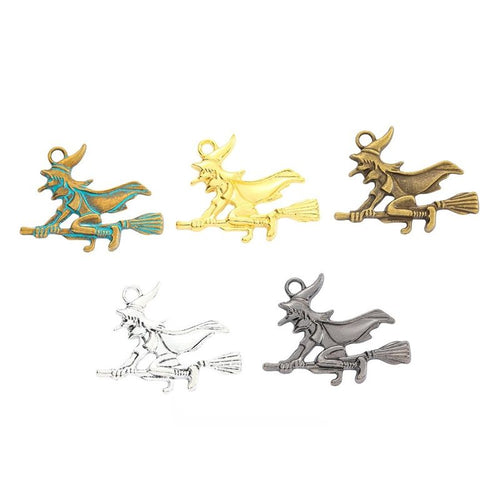 Flying Witch Charm assortment showing the available metal finishes