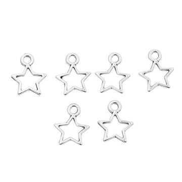 Mini Open Star Metal Charms in Antique Silver Finish