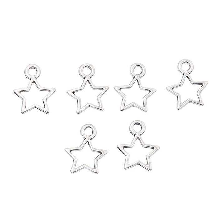 Mini Open Star Metal Charms in Antique Silver Finish
