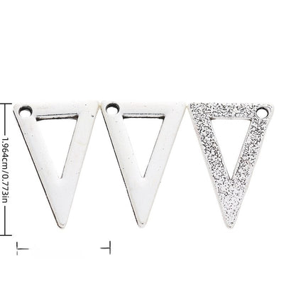 Open Triangular Ruler metal piece shown in Antique Silver beside printed specifications