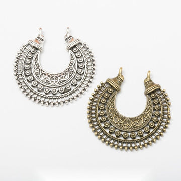 Ornate Crescent Multi Loop Connector In Antique Bronze and Antique Silver Metal Finish