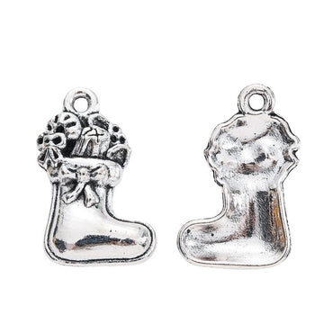 Antique Silver Christmas Stocking Charm with Textured Cuff