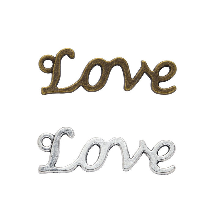 Script Love Word Jewelry Pendant Charm in Two Finishes