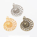 Vintage Finish Metal Openwork Spiral Shell Charms in 3 Style Options view 1