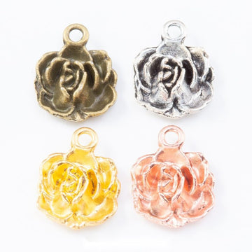 Sculpted Rose Flower Metal Charm Pendant in Four Finishes