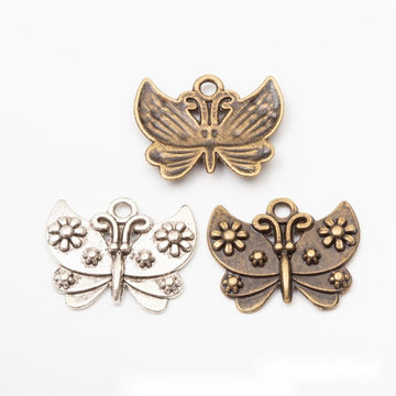 Antique Bronze and Silver Floral Butterfly Charms for Jewelry Making