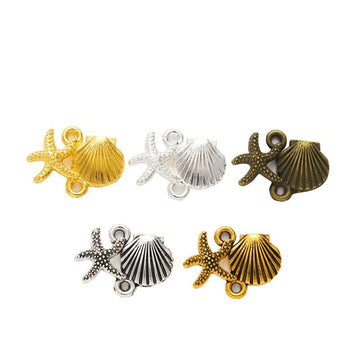 Starfish And Seashell Connector Charms In Five Finishes