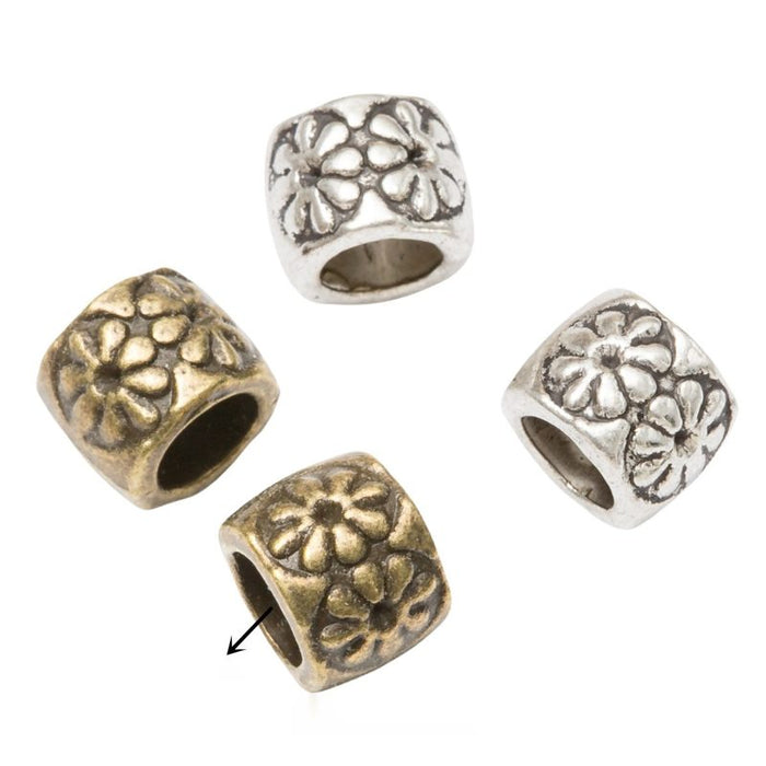 Floral Barrel Large Hole Bead in 2 Pictured Finishes for Jewelry Making