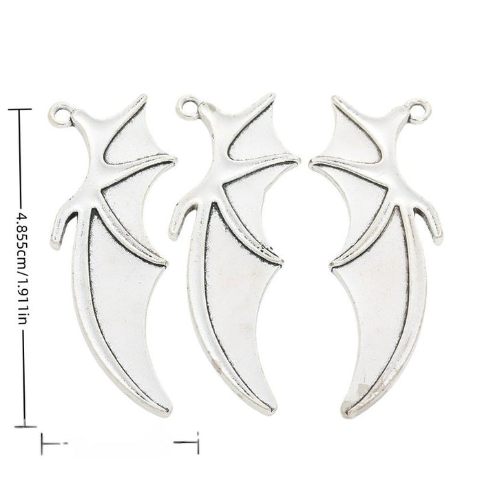 Curved Horn Wing Alloy Charm in Antique Silver Finish