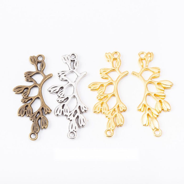 Leaf Branch Double Loop Metal Connector in Three Finishes