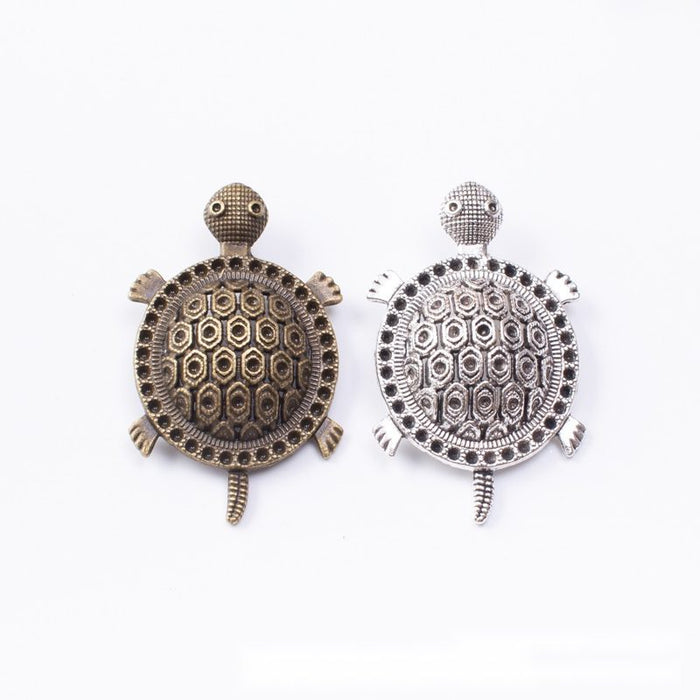 Patterned Turtle Pendant Charm in Two Antique Finishes