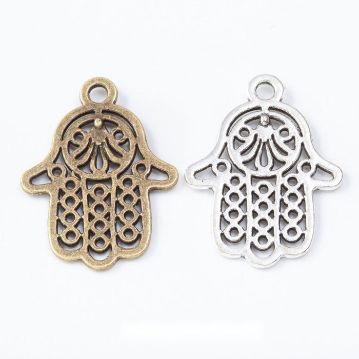 Openwork Hamsa Hand Charm in Antique Bronze and Silver Tone