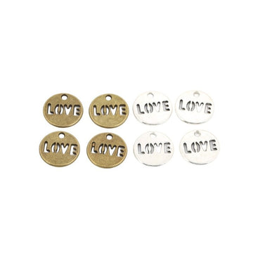 Round LOVE Message Metal Charms in Two Finishes for Jewelry Making