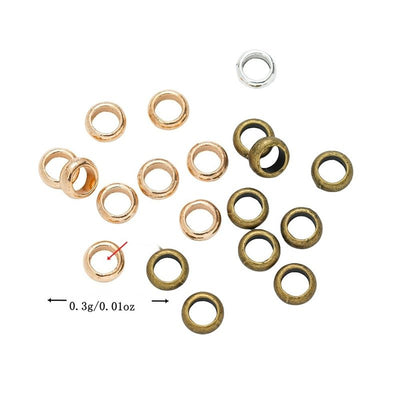 Grouped front view of smooth large hole spacer beads in the available finishes