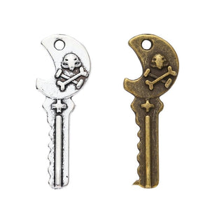 Skull and Crossbones Key Charm in Antique Bronze or Antique Silver