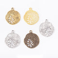 Textured Round Tree Charms In Four Finishes For Jewelry Making view 1
