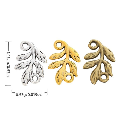 Leafy Branch Connector metal charm displaying front and reverse sides