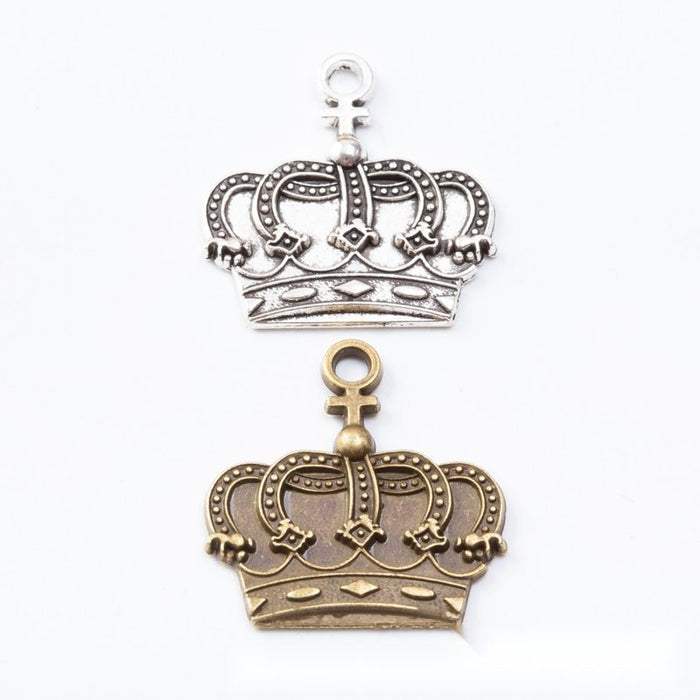 Crown Metal Charms in Two Antique Metal Finishes Jewelry Components