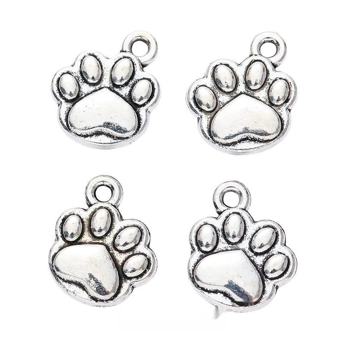 Antique Silver Paw Print Metal Charm With Raised Toe Detail