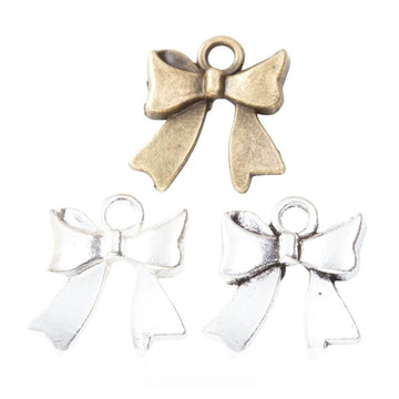 Dotted Bow Metal Charm Pendant in Three Vintage Finishes