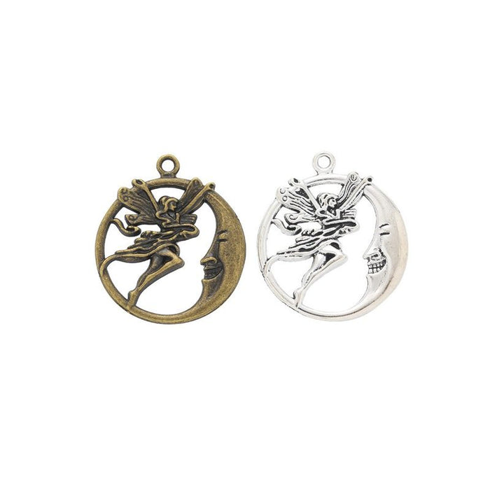 Round Angel and Stars Metal Charms in Two Antique Finishes