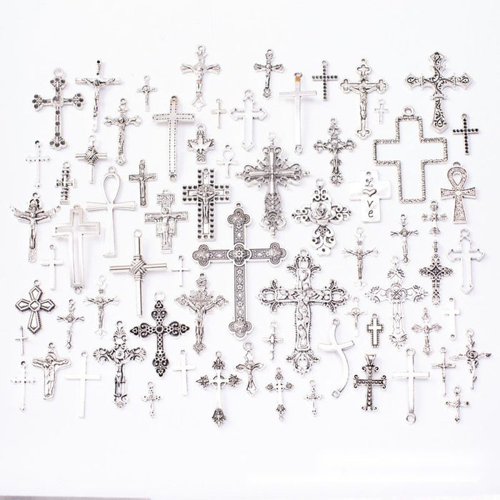 Assorted Antique Silver Cross Metal Charms in Seventy Designs