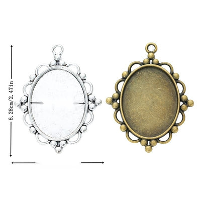 Grouped front view of ornate oval bezel showing a recessed tray and beaded openwork border