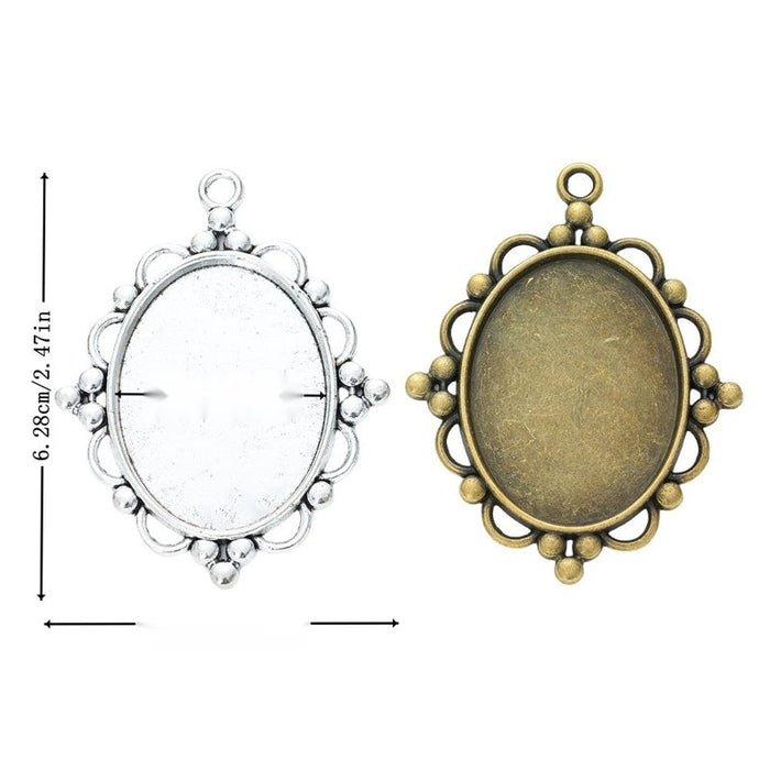 Ornate Oval Cabochon Bezel Pendants in Two Finishes