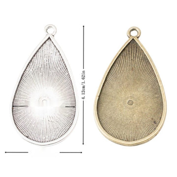 Teardrop Cabochon Pendant Trays in Two Antique Finishes