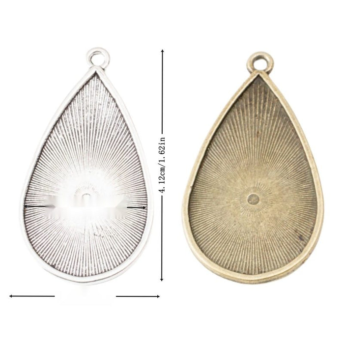 Teardrop Cabochon Pendant Trays in Two Antique Finishes
