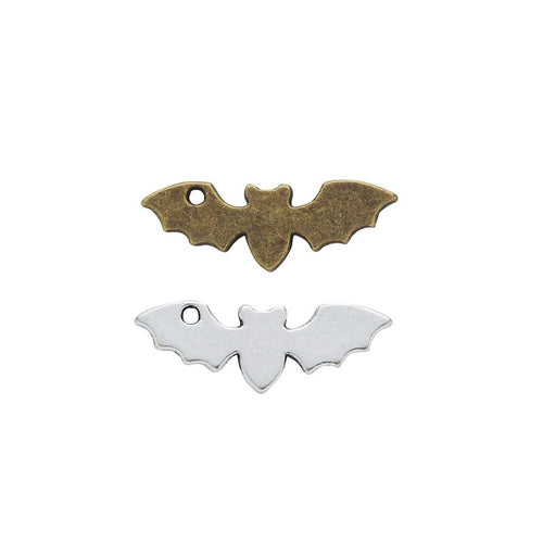 Grouped front views of the simple bat silhouette charm in available finishes