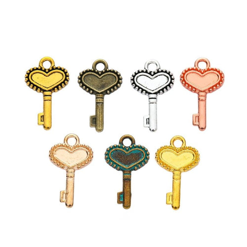 Assorted beaded heart key charm shown from the front