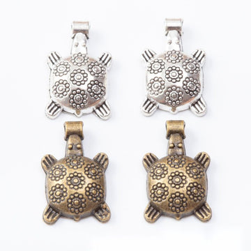 Floral Shell Turtle Metal Charms in 2 Pictured Finishes