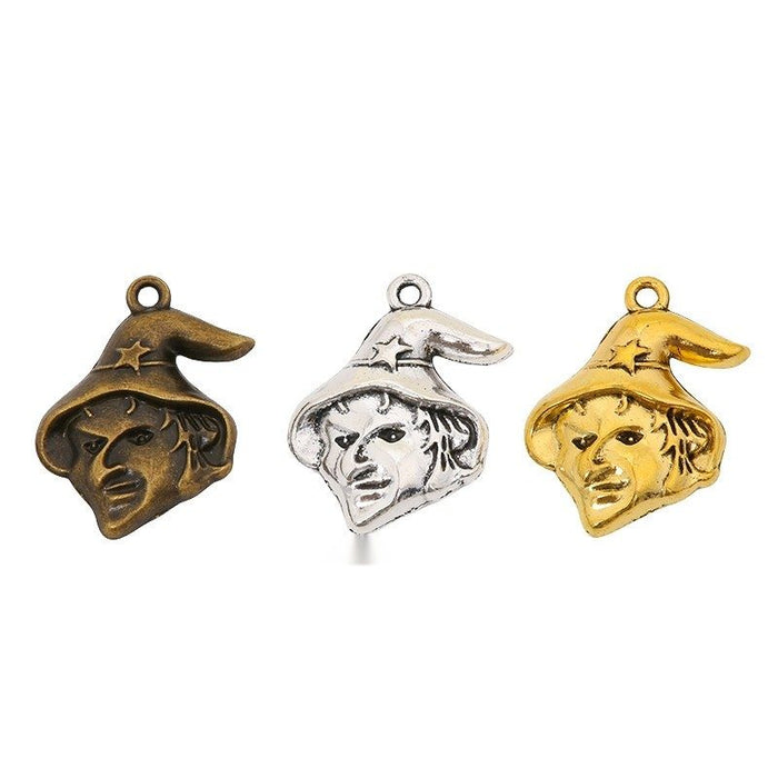 Witch Face Charm In 3 Metal Finishes For Jewelry Making