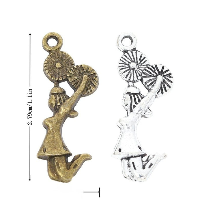Cheerleader Girl Metal Charms in Antique Bronze and Silver Tones